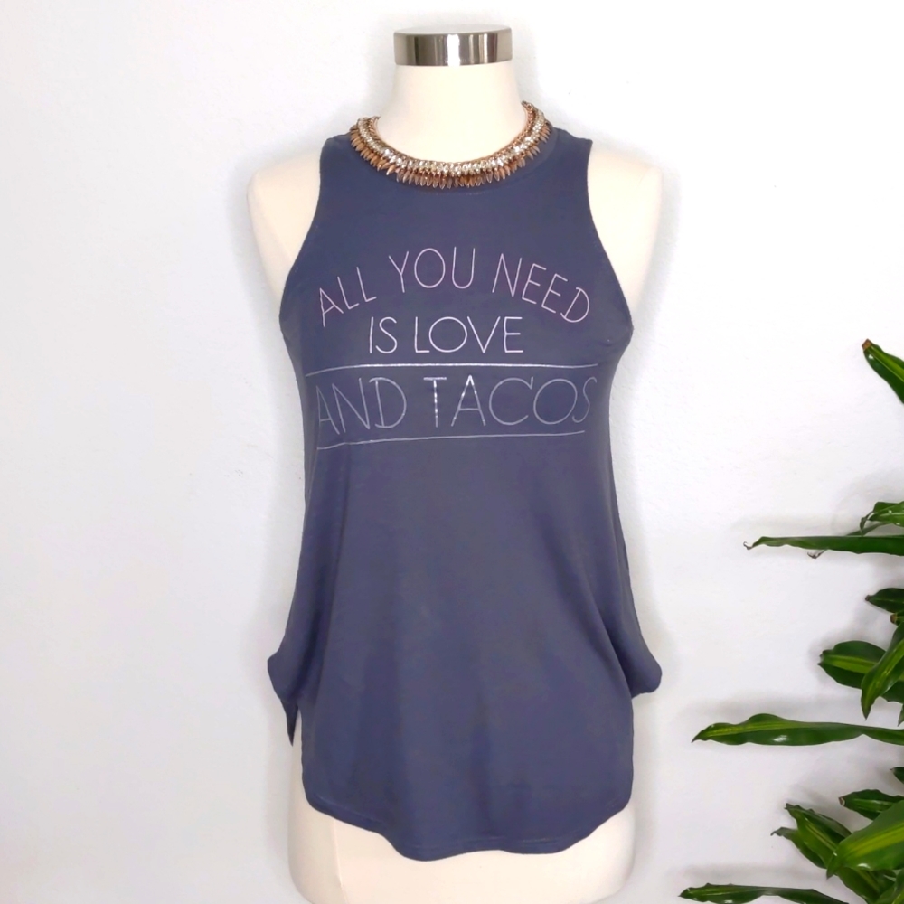 Zoe + Liv Grey Tank Top Size XS All You Need Is Love And Tacos